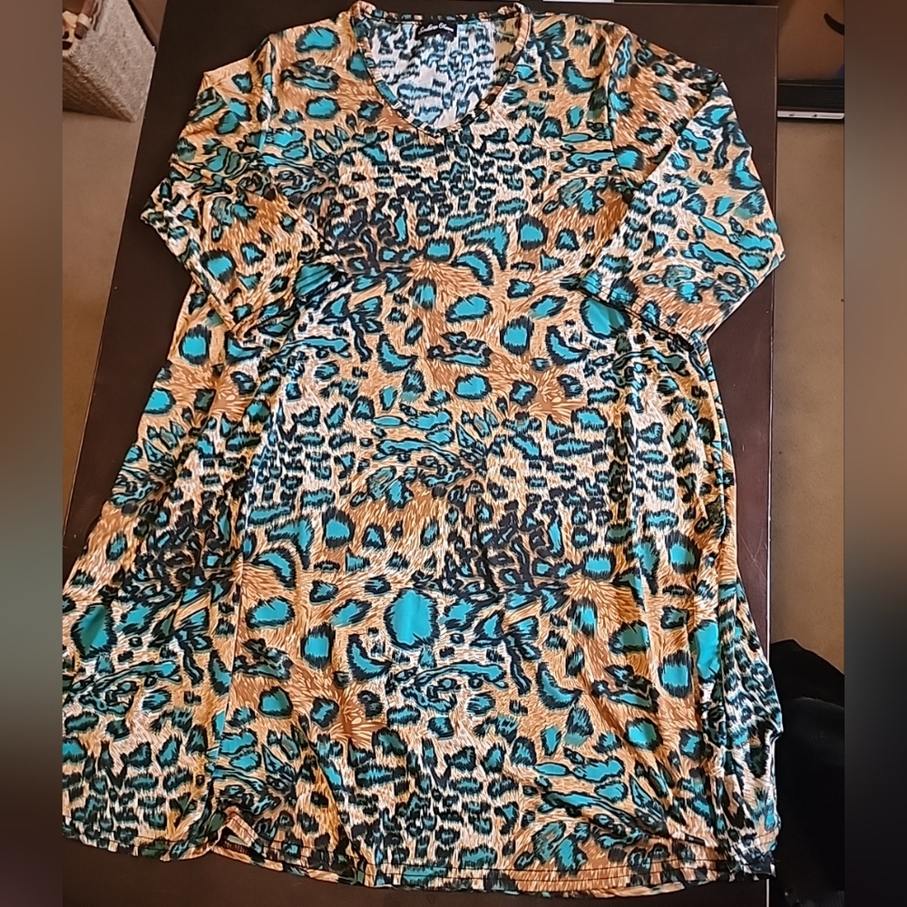 Southern Charm Womens Shirt Dress/swim Cover Up Chettah Print With Green Sz XL